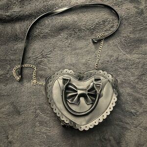 Black Heart-Shaped Bat Bow Crossbody Bag